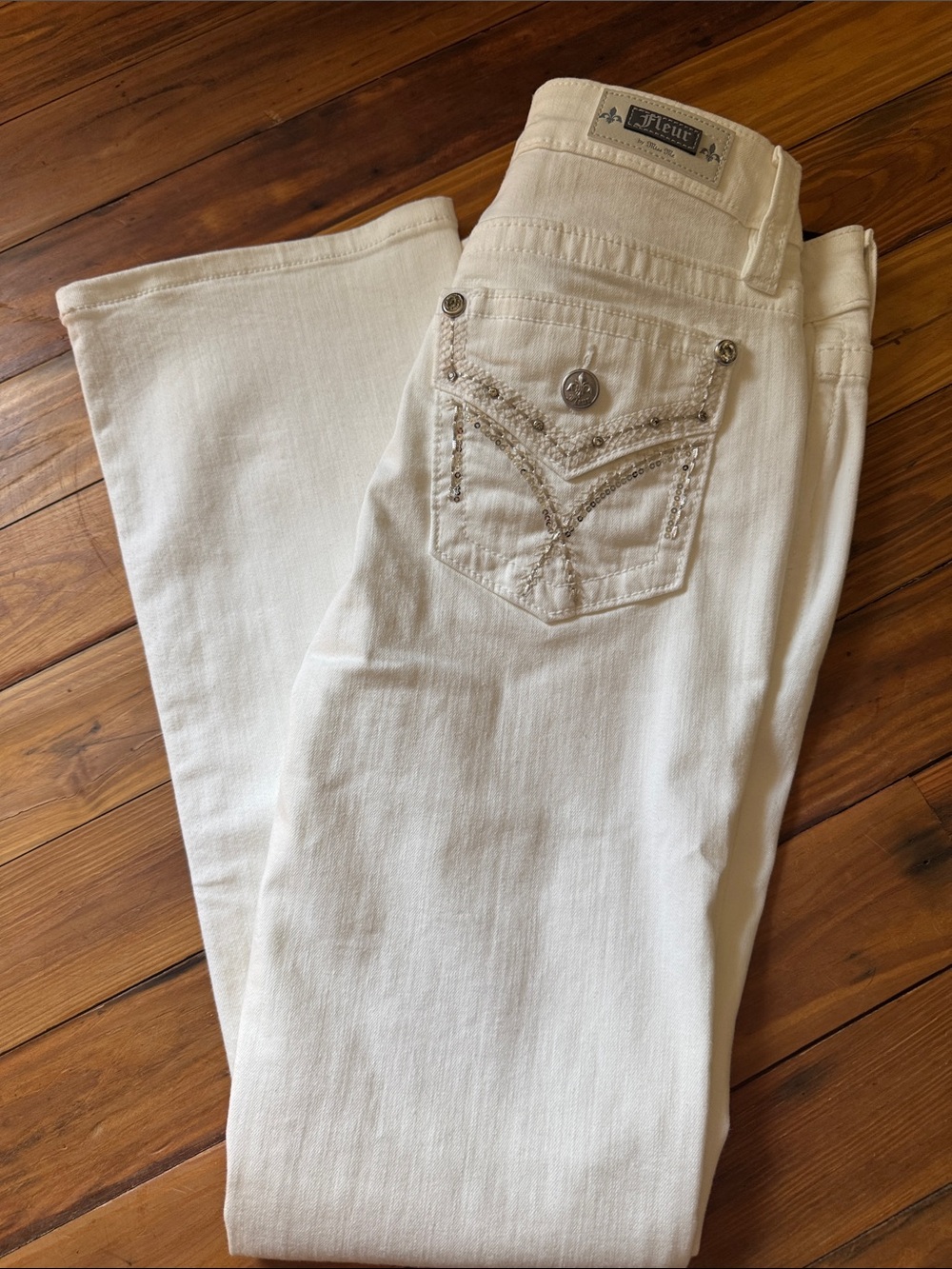 Miss Me Fleur White Bootcut Jeans with Embroidered Pocket